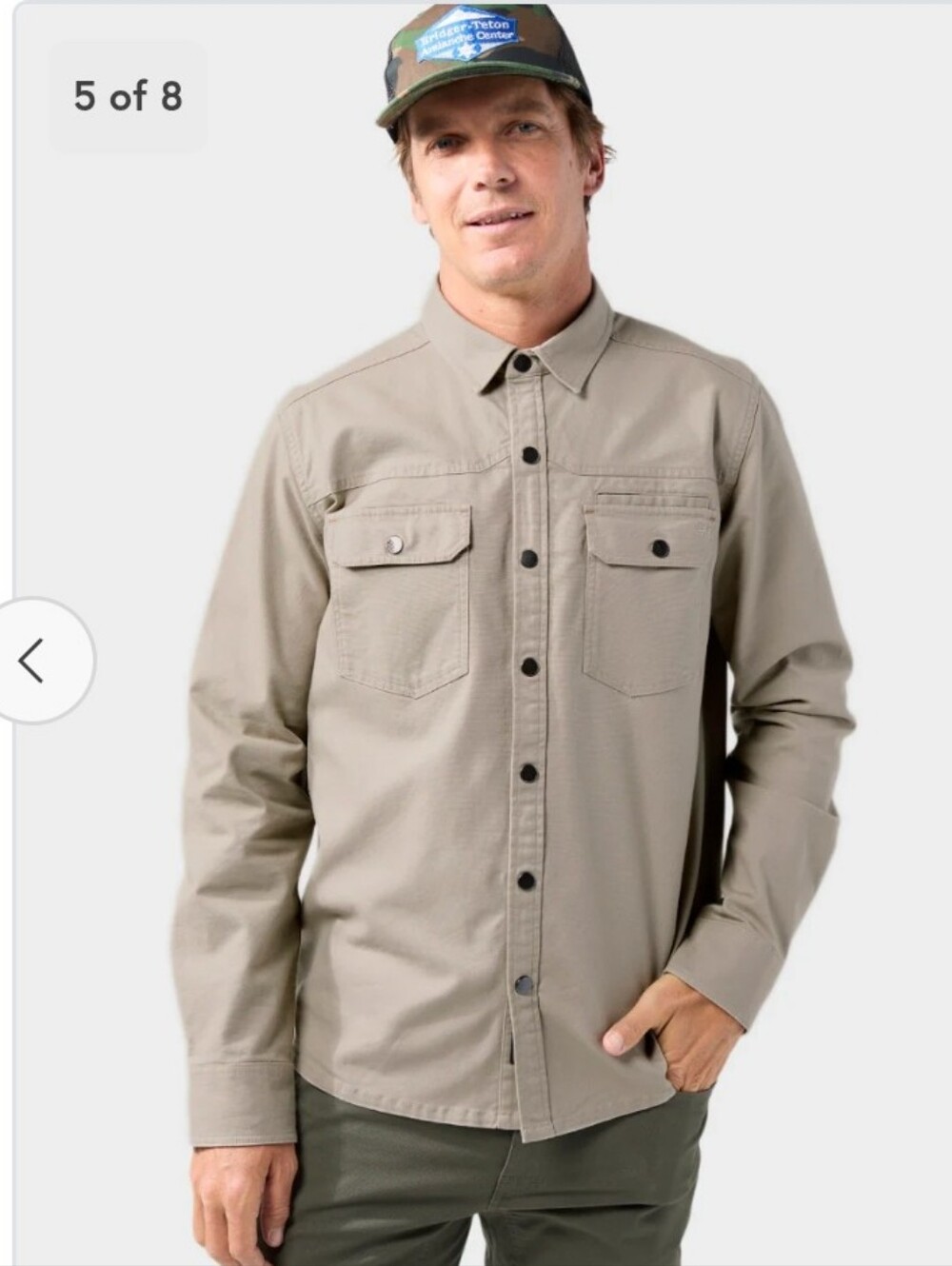 Stio Saratoga Canvas Snap Shirt Talus Tan Khaki Organic Cotton Men's Medium